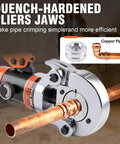 Pro Press Copper Pipe Crimp Tool Kit With Three Dies For One Half Inch, Three Quarter Inch And One Inch PEX Plumbing in use