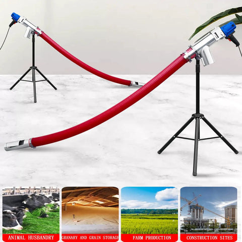 Grab And Go Portable Grain Pumping Suction Auger Screw Conveyor for small grains with red rubber wire on stands.