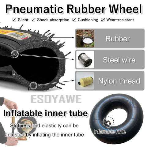 Heavy Duty Air Filled Pneumatic Rubber Casters Swivel And Fixed With Locking Brake showcasing inner tube structure and materials.