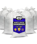 Heavy Duty Sand Bags With Ties For Flood Protection 14x26 Inches Pack Of 20 White Woven Polypropylene Sandbags With 50 Lb Capacity