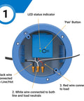 LED status indicator and pairing button on Wireless Light Switch With On Off And Dimming, Decorator Style Faceplate, Surface Mount.