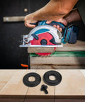 Beefy Heavy Duty Circular Saw Blade Adapter Kit With Reversible Inner Flange M6 Left Hand Thread Screws 16mm Bore Includes 20mm And 30mm Blade Adapters For DSS610 DSS611 BSS610 BSS611 Replacement Washer Set in use.