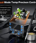 Top-Notch 2-in-1 SMD Hot Air Rework and Soldering Station with LED Display and PID control on a workbench