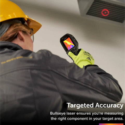 User operating Ultra Clear Thermal Imaging Camera With MSX Detail Enhancement For Building Inspections HVAC And Electrical Work For Pros 4800 Pixel IR Sensor Temperature Range Minus 25C To 300C Bullseye Laser Pointer For Quick Area Sizing.