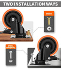 Heavy Duty 2 Inch Caster Wheels Set Of 4 Dual Lock Swivel Casters Beefed Up 600 Lb Capacity showing installation on wood and steel.