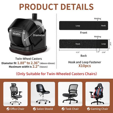 Product details showing 5 Pack Office Chair Wheel Stoppers Cushioned Caster Cups With Felt Bottom Pads For Hardwood Floors And Carpets