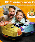 Father and son play with 2 Pack Remote Control Cat And Mouse Ejecting Bumper Cars For Kids, Fun Competitive RC Toy Cars.
