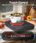 1800W Portable Electric Cooktop With Timer And Child Lock, 11 Inch Single Burner in kitchen with pot and vegetables