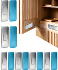 Super Strong Tio Bohem Ultra Thin Magnetic Cabinet Door Catch With No Drill Tool Free Adhesive Stainless Steel Latch displayed on wooden cabinet.