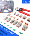 482-Piece Automotive Connector Kit with 2 3 4 6 8 12 pin modules, crimping tool, and storage case