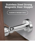 Stainless Steel Magnetic Door Stopper With Strong Hold Safety Catch For Interior Rooms And Bedrooms In Sleek Black Design to Limit Door Movement Securing Fixed Positions Smoothly.