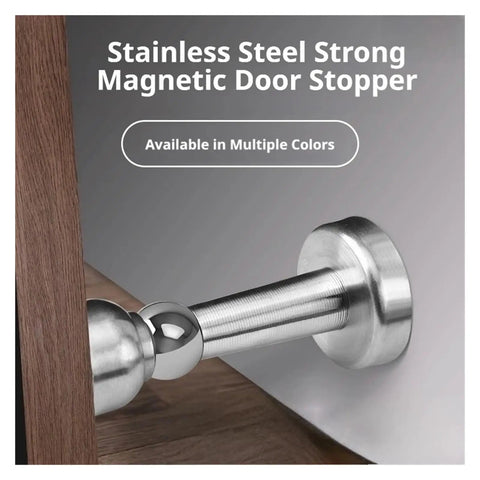 Stainless Steel Magnetic Door Stopper With Strong Hold Safety Catch For Interior Rooms And Bedrooms In Sleek Black Design to Limit Door Movement Securing Fixed Positions Smoothly.