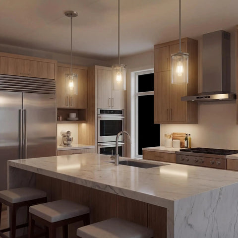 Kitchen with Brushed Nickel Mini Pendant Light With Clear Glass Shade For Kitchen Island Or Sink 1 Light Contemporary Pendant