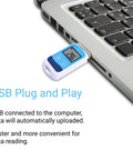 No Sweat Usb Temperature And Humidity Data Logger With Heavy Duty Memory Bank And Smooth Lcd Readout For Straight Up Clinical Or Commercial Storage Tasks plugged into laptop USB port for easy data uploads.
