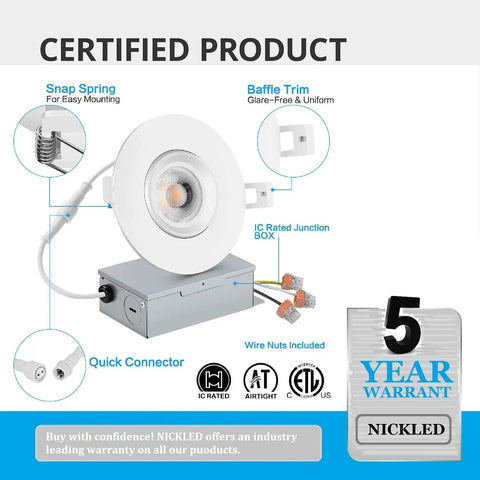 4 Pack 4 Inch Gimbal LED Recessed Light With 3 CCTs 2700K 3000K 4000K 12W 100W Eqv IC Rated 1000 Lumen Kickin Bright CRI 90