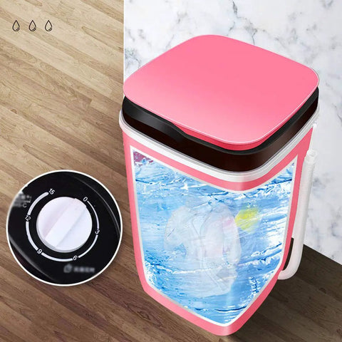 No Sweat Portable Compact Washing Machine Half Automatic Spin Washer With Built In Scrub Brush 4.5kg showing water inside and timer dial.