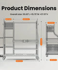 Dimensions diagram of Heavy Duty Golf Bag Storage Rack For Garage With 3 Tier Organizer, showing length, width, and height measurements.