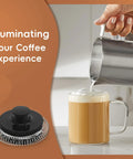 Replacement Whisks For Magic Froth 9 In 1 Electric Milk Steamer And Frother Duo Pack With Neodymium Magnets Compatible With Instant Pot Only Not For Other Brands, showing a whisk and foamed milk being poured into a glass cup.