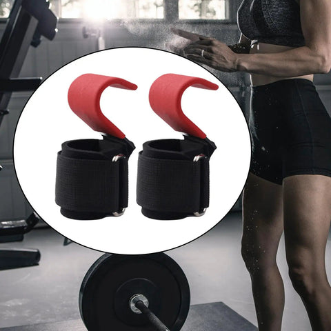 Two Pack Wrist Lifting Straps With Adjustable Wraps And Anti Slip Metal Hooks For Powerlifting Hand Grips For Pullups Chinups Dumbbells And More Secure Fit Comfortable Wrist Support Red For Gains, displayed in gym setting next to barbell