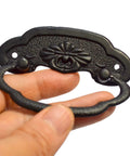 4 Pcs Black Ring Drawer Pulls With Screws, Vintage Antique Style Cabinet Handles in hand, zinc alloy, medium size, floral detail
