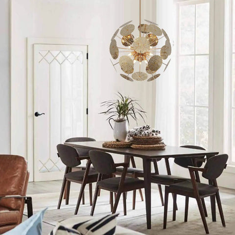 12 Light Modern Sputnik Chandelier Gold Bulbs Included 14 G9 Halogen 40W Adjustable Rods globe hanging over dining table