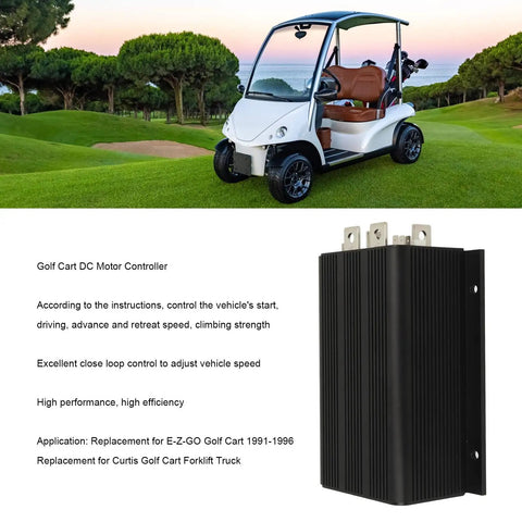 Premium Golf Cart Controller And Dc Motor Speed Unit Compatible With Ezgo 1991 To 1996 featuring a black motor controller on a golf course.