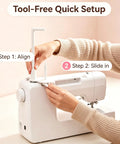 Heavy Duty Thread Spool Stand For Sewing Machines Featuring A Sick Anti Tangle Guide And Jumbo Cone Holder Totally No Sweat Bracket For Quilting Embroidery Setup Straight Up Smooth Operation In White during tool-free setup.