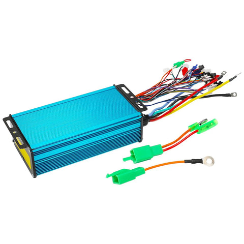 Heavy Duty 36V To 72V Brushless DC Motor Controller With 2500W To 5000W Power And 100 Amp Draw for electric vehicles, showing blue casing and wiring.