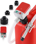 Battery Powered Fuel Transfer Pump With Auto Stop Sensor 3.2 GPM 51 Inch Hose Four Tank Adapters Portable Gas Can Pump