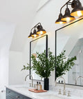 Farmhouse 25 Inch Vanity Light Fixture With Three Lights Over Mirror Rustic Wall Sconce in metal lampshade above bathroom mirrors
