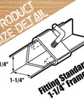 Image of 4 Pack 1-1/4 Inch Bed Frame Rail Clamps And Connectors, detailed dimensions fitting standard 1-1/4 inch frame.
