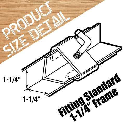 Image of 4 Pack 1-1/4 Inch Bed Frame Rail Clamps And Connectors, detailed dimensions fitting standard 1-1/4 inch frame.