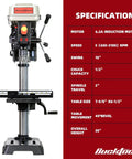 Front view of 10 Inch Drill Press With 6.2 Amp Induction Motor Three Quarter Horsepower Benchtop Drill Press Five Speed LED Work Light