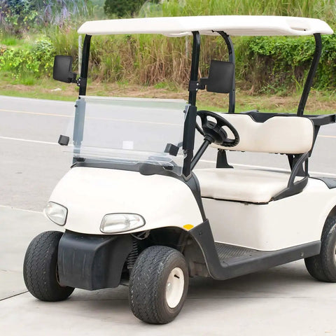 Heavy Duty Golf Cart Rearview Mirror No Drill Required Folding Adjustable 180 Degrees on a golf cart with HD glass.