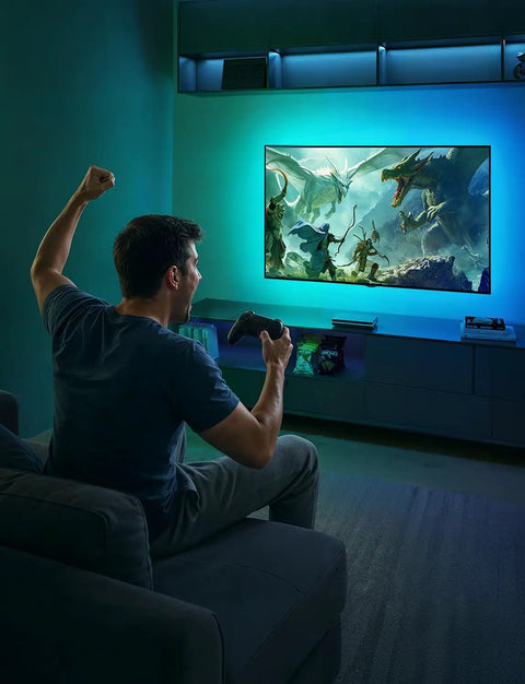 HDMI 2.1 AI Sync Box 2 With RGBWIC For 55 To 65 Inch TVs Delivers 8K 60Hz And 4K 144Hz, screen lighting sync in gaming room