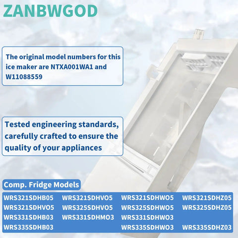W11455232 Ice Maker Replacement For Refrigerator with model and compatibility details shown in blue text