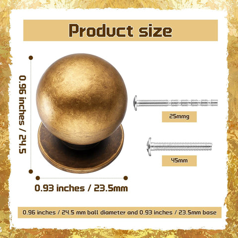 24 Pack 1 Inch Round Solid Vintage Antique Brass Cabinet Knobs Pulls For Cabinets And Drawers With Screws Included Ball Knobs