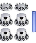Heavy Duty Semi Truck Hub Covers Set 2 Front 4 Rear With 33mm Chrome ThreadOn Lug Nut Covers and Installation Tool Included ABS Rust Resistant Wheel Caps for a Rugged Truckin Look