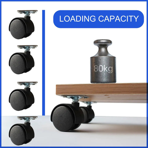 1.5 Inch Caster Wheels Replacement Set 4 Pack Universal Small Swivel Rollers with 80kg Weight on Wooden Surface