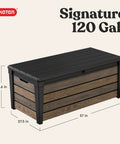 Signature Collection 120 Gallon Resin Deck Box For Patio Gear Stash And Organization Perfect For Outdoor Cushions Throw Pillows Pool Accessories Towels Garden Tools And Beach Gear Rustproof Weather Resistant Walnut
