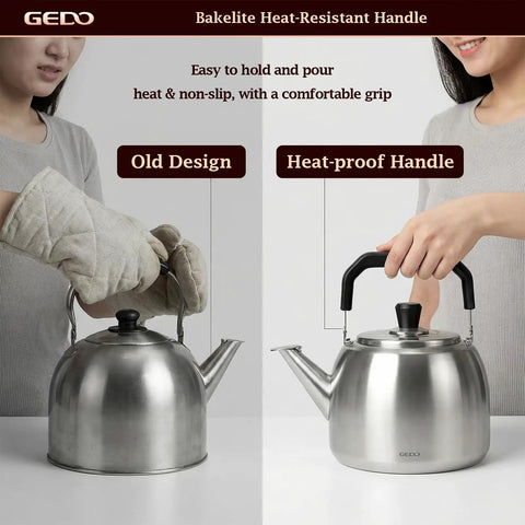 Comparison of old and new designs of Stainless Steel Whistling Tea Kettle For Gas And Induction Stovetops, 304 Food Grade, Large 4L Capacity
