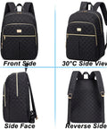 Four views of Womens Lunch Backpack With 20L Insulated Cooler, On The Go Meal Bag For Work Or Adventure, black quilted design.