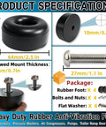 4 Pack Heavy Duty Rubber Anti Vibration Feet And Rubber Bumpers 1 Inch By 2.5 Inch with screws and washers specifications