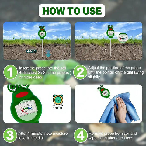 Two-Pack Battery-Free Soil Moisture Meters For Plants, Green And Red, Pro Grade Sensor, usage instructions for moisture reading