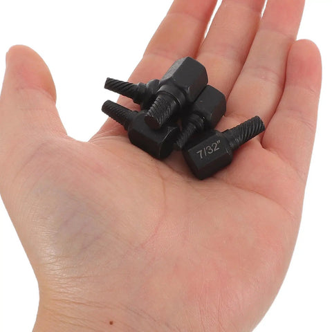 Hot 5 Piece Black Carbon Steel Bolt Extractor Kit For Broken Screw Removal Tool Set With Precision Hex Grip 1/8 To 1/4 Inch Size in hand