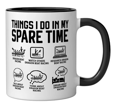 Dragon Boat Paddler Ceramic Mug For Dragonboating Fans And Teams, Black And White Coffee Cup with dragon boating icons and text design.