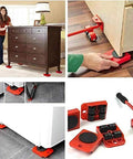 Ergonomic Furniture Lift Mover Tool Set With Non-Slip PVC Handles And Durable Steel Build For Heavy Sofa Lifting Without Back Strain Or Injury, featuring red tool components under furniture.