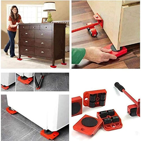 Ergonomic Furniture Lift Mover Tool Set With Non-Slip PVC Handles And Durable Steel Build For Heavy Sofa Lifting Without Back Strain Or Injury, featuring red tool components under furniture.