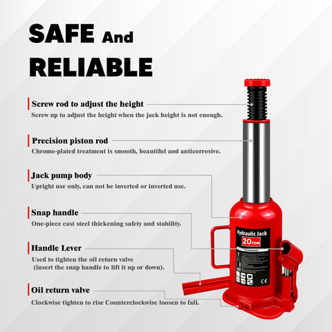 Beefy 20 Ton Hydraulic Bottle Jack With 9.2 To 17.9 Inch Lifting Range Multi Directional Welded Car Jack For Cars Trucks RVs Pickup Auto Repair Color Box Included