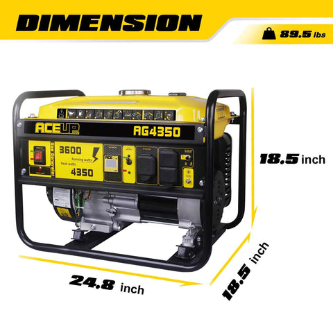 4350 Watt Gas Generator For Home Use With 3600 Running Watts And 4350 Peak Portable Power On The Go 212cc OHV Engine dimensions